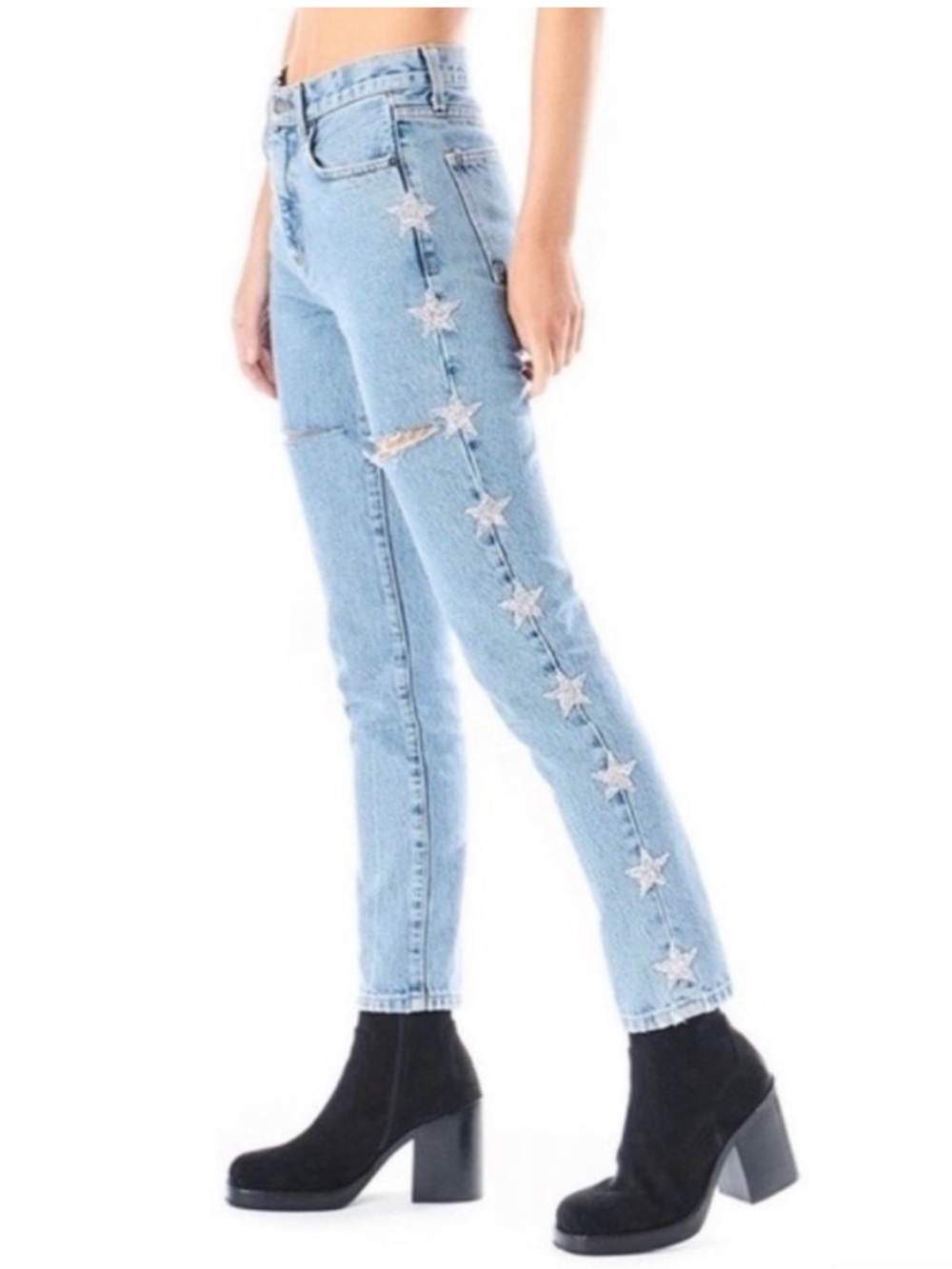 Carmar Hermia Sabella Rhinestone Star Studded Jeans Distressed Ripped 25